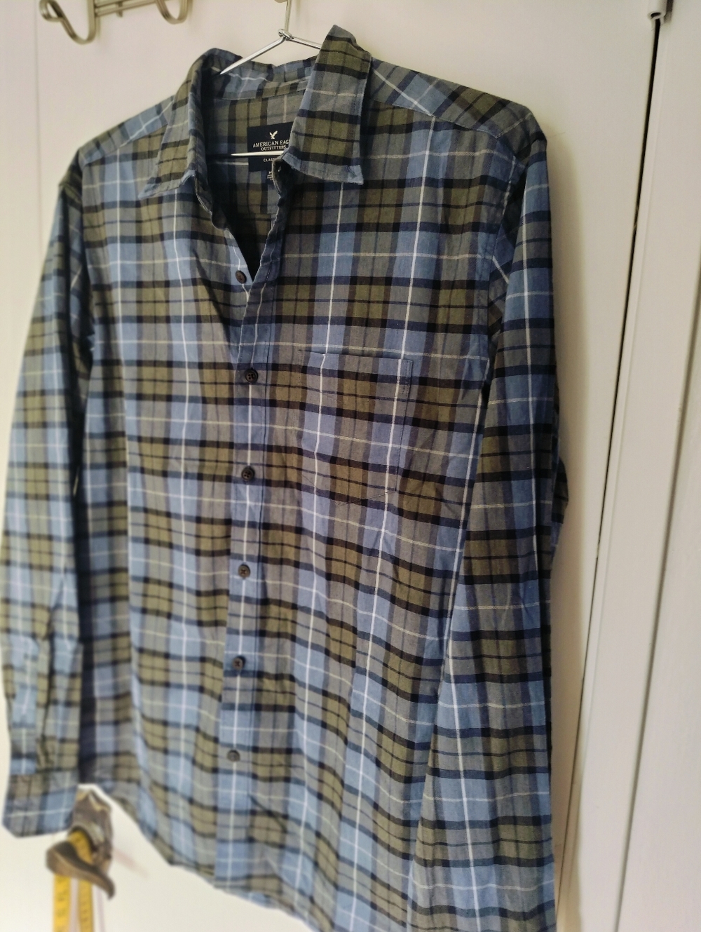 American Eagle Outfitters Classic Fit Med Plaid Mens Shirt Blue Green